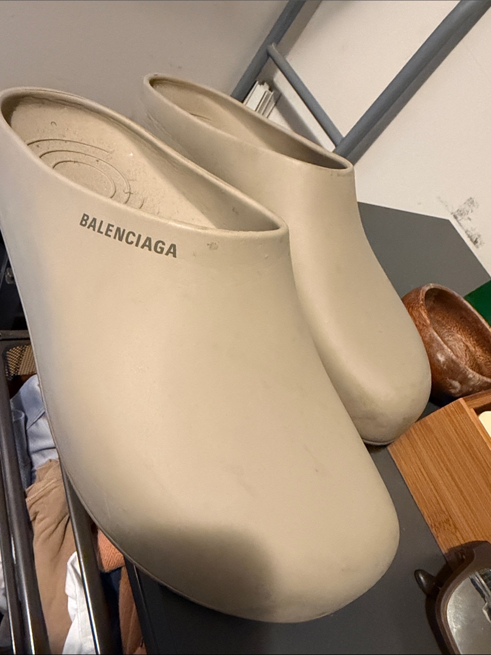 Balenciaga Men’s Cream Slip-On Clogs